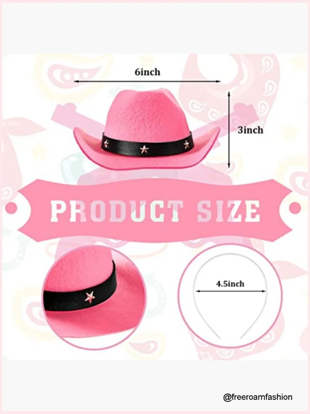 Set of 3 Detachable Cowgirl Hat Headbands Mini Cowboy Costume Hair Accessory
